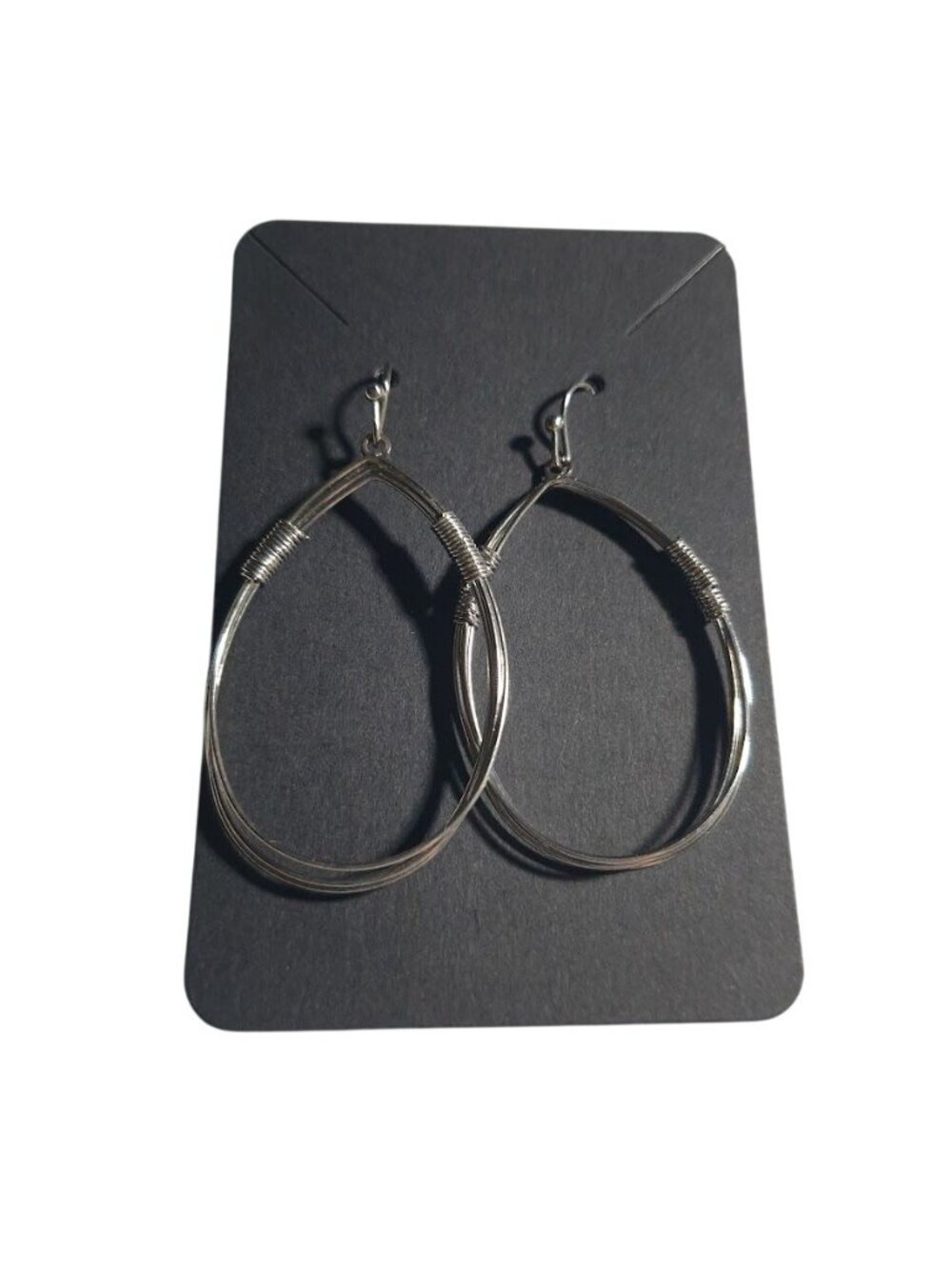 Wire Wrapped Teardrop Dangle Earrings Silver Tone Lightweight Bohemian Jewelry